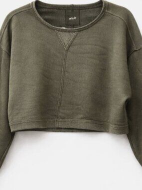 Aerie Olive Green Crop Exposed Seam Sweatshirt - Size Small